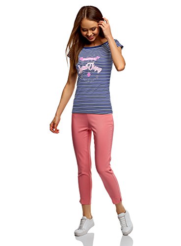 oodji Ultra Mujer Camiseta Estampado Estilo Marinero, Azul, ES 38 / S