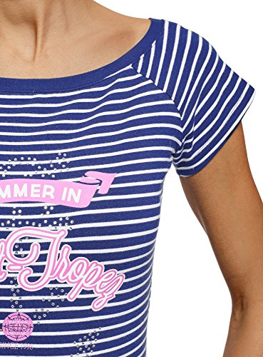 oodji Ultra Mujer Camiseta Estampado Estilo Marinero, Azul, ES 38 / S