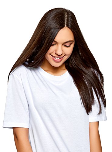 oodji Ultra Mujer Camiseta Holgada con Cuello Redondo, Blanco, ES 46 / XXL