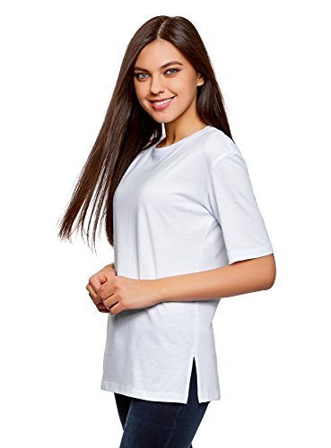 oodji Ultra Mujer Camiseta Holgada con Cuello Redondo, Blanco, ES 46 / XXL