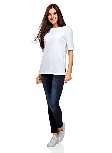 oodji Ultra Mujer Camiseta Holgada con Cuello Redondo, Blanco, ES 46 / XXL