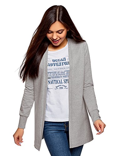 oodji Ultra Mujer Cárdigan de Punto sin Cierre, Gris, ES 34 / XXS