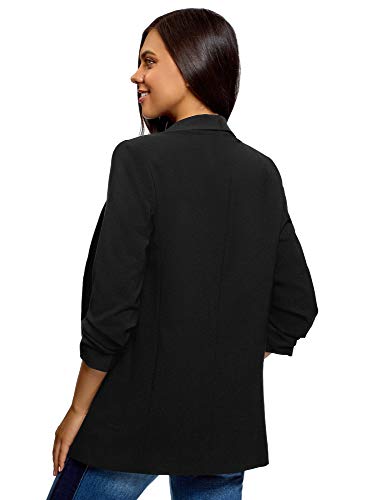oodji Ultra Mujer Chaqueta con Mangas 3/4 sin Cierre, Negro, ES 34 / XXS