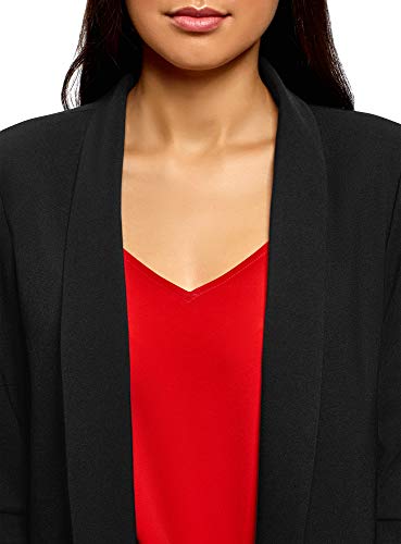oodji Ultra Mujer Chaqueta con Mangas 3/4 sin Cierre, Negro, ES 34 / XXS