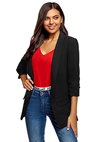 oodji Ultra Mujer Chaqueta con Mangas 3/4 sin Cierre, Negro, ES 34 / XXS