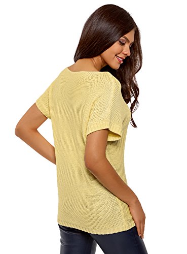 oodji Ultra Mujer Jersey Básico de Manga Corta, Amarillo, ES 38 / S