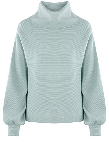 oodji Ultra Mujer Jersey con Cuello Chimenea y Mangas Voluminosas, Turquesa, ES 40 / M