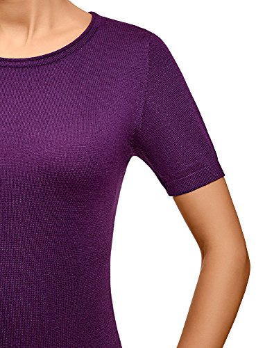 oodji Ultra Mujer Jersey de Punto con Mangas Cortas, Morado, ES 34 / XXS