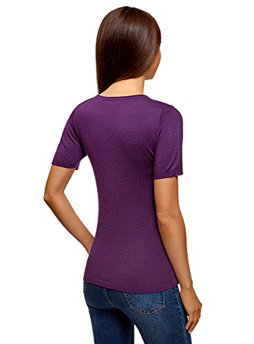 oodji Ultra Mujer Jersey de Punto con Mangas Cortas, Morado, ES 34 / XXS