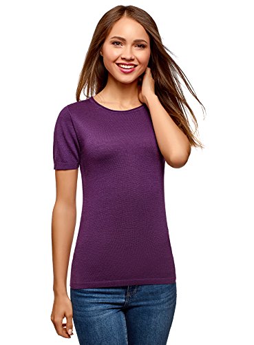oodji Ultra Mujer Jersey de Punto con Mangas Cortas, Morado, ES 34 / XXS