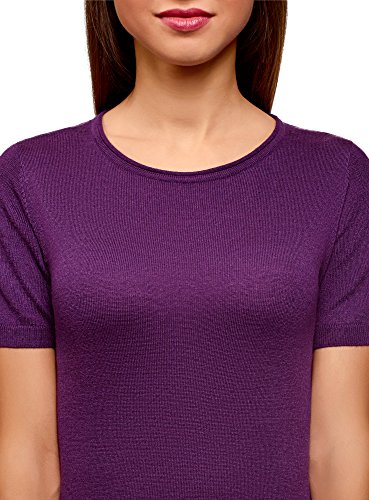 oodji Ultra Mujer Jersey de Punto con Mangas Cortas, Morado, ES 34 / XXS
