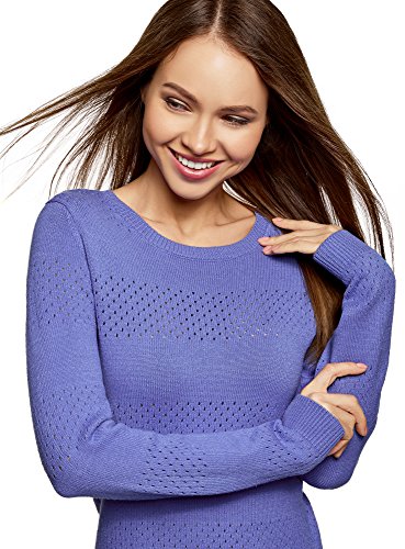 oodji Ultra Mujer Jersey de Punto Texturizado con Cuello Redondo, Morado, ES 44 / XL