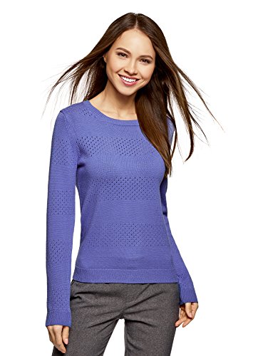 oodji Ultra Mujer Jersey de Punto Texturizado con Cuello Redondo, Morado, ES 44 / XL