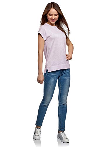 oodji Ultra Mujer Jersey de Silueta Libre con Cuello Redondo, Morado, ES 36 / XS
