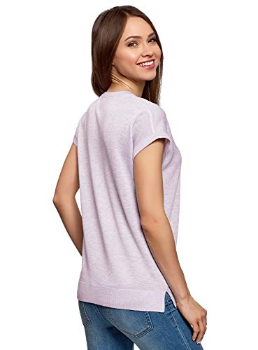 oodji Ultra Mujer Jersey de Silueta Libre con Cuello Redondo, Morado, ES 36 / XS