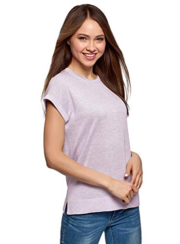 oodji Ultra Mujer Jersey de Silueta Libre con Cuello Redondo, Morado, ES 36 / XS