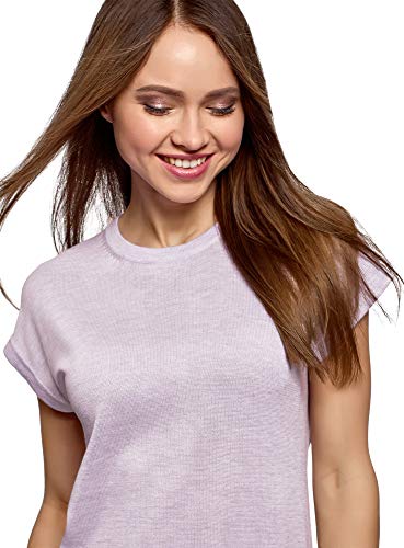 oodji Ultra Mujer Jersey de Silueta Libre con Cuello Redondo, Morado, ES 36 / XS
