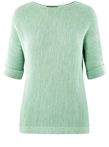 oodji Ultra Mujer Jersey Holgado con Cuello Barco, Verde, ES 38 / S