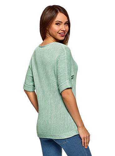 oodji Ultra Mujer Jersey Holgado con Cuello Barco, Verde, ES 38 / S