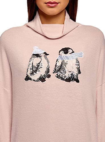 oodji Ultra Mujer Jersey Holgado con Cuello Chimenea, Rosa, ES 38 / S