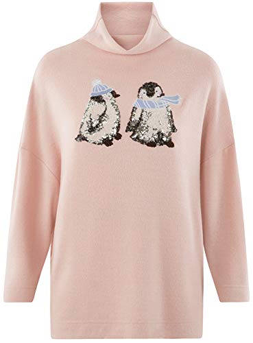 oodji Ultra Mujer Jersey Holgado con Cuello Chimenea, Rosa, ES 38 / S