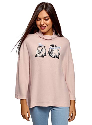 oodji Ultra Mujer Jersey Holgado con Cuello Chimenea, Rosa, ES 38 / S