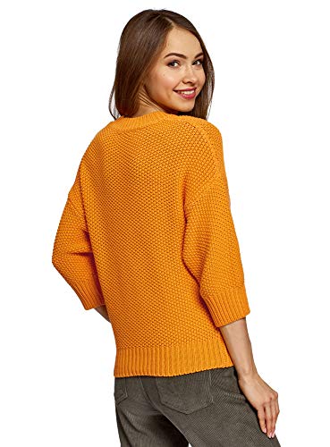 oodji Ultra Mujer Jersey Holgado de Punto Texturizado, Naranja, ES 42 / L