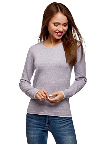 oodji Ultra Mujer Jersey Recto con Cuello Redondo, Morado, ES 36 / XS