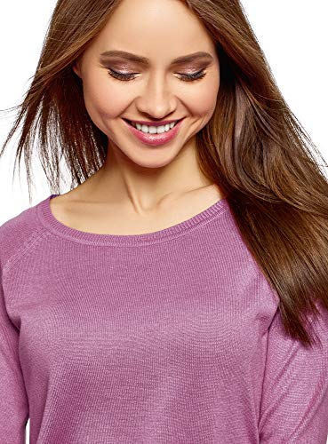 oodji Ultra Mujer Jersey Recto con Escote Redondo, Morado, ES 44 / XL