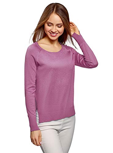 oodji Ultra Mujer Jersey Recto con Escote Redondo, Morado, ES 44 / XL
