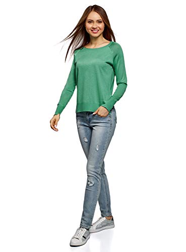 oodji Ultra Mujer Jersey Recto con Escote Redondo, Verde, ES 34 / XXS