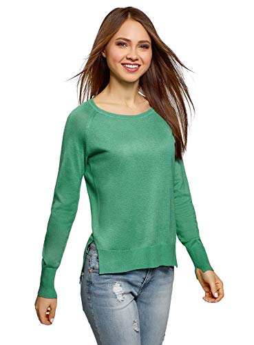 oodji Ultra Mujer Jersey Recto con Escote Redondo, Verde, ES 34 / XXS