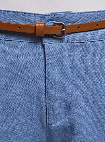 oodji Ultra Mujer Pantalones Ajustados con Cinturón, Azul, 6