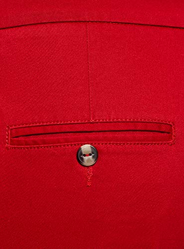 oodji Ultra Mujer Pantalones Básicos de Algodón, Rojo, DE 36 / EU 38 / S