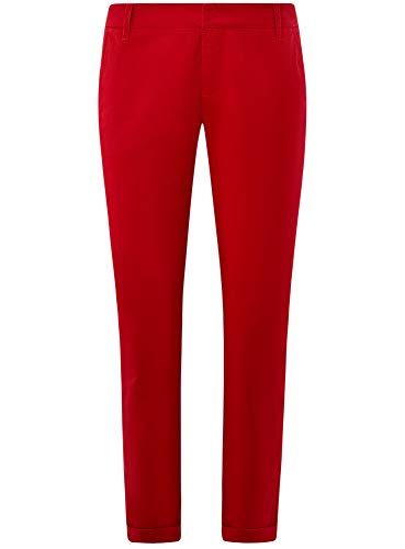 oodji Ultra Mujer Pantalones Básicos de Algodón, Rojo, DE 36 / EU 38 / S