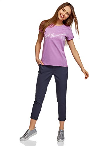 oodji Ultra Mujer Pantalones Chinos de Algodón, Azul, 44