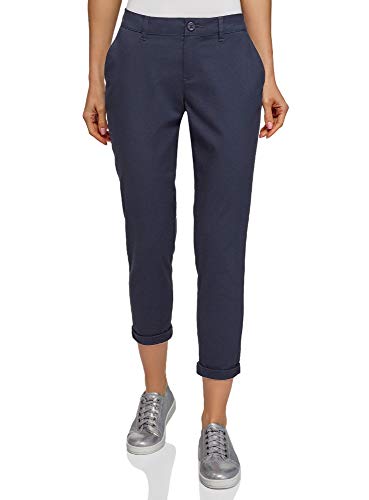 oodji Ultra Mujer Pantalones Chinos de Algodón, Azul, 44
