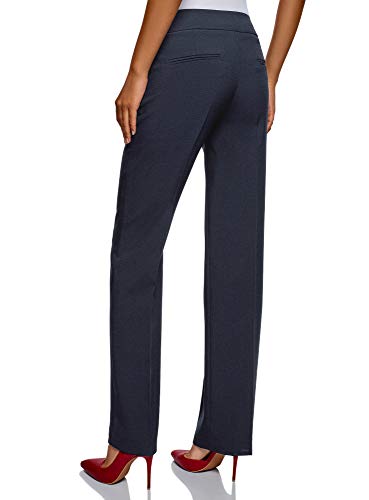 oodji Ultra Mujer Pantalones Clásicos con Pinzas, Azul, ES 42 / L