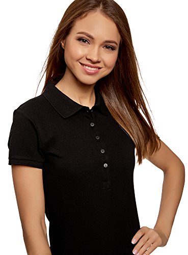 oodji Ultra Mujer Polo Básico de Tejido Piqué, Negro, ES 46 / XXL