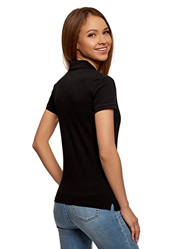 oodji Ultra Mujer Polo Básico de Tejido Piqué, Negro, ES 46 / XXL