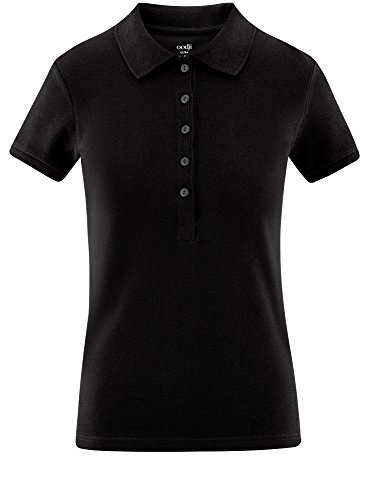 oodji Ultra Mujer Polo Básico de Tejido Piqué, Negro, ES 46 / XXL