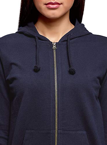 oodji Ultra Mujer Sudadera con Capucha y Bolsillos, Azul, 40