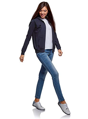 oodji Ultra Mujer Sudadera con Capucha y Bolsillos, Azul, 40