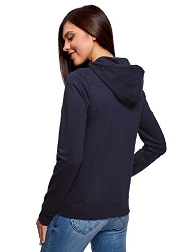 oodji Ultra Mujer Sudadera con Capucha y Bolsillos, Azul, 40