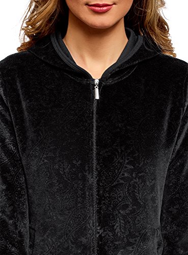 oodji Ultra Mujer Sudadera con Cremallera y Capucha, Negro, ES 36 / XS