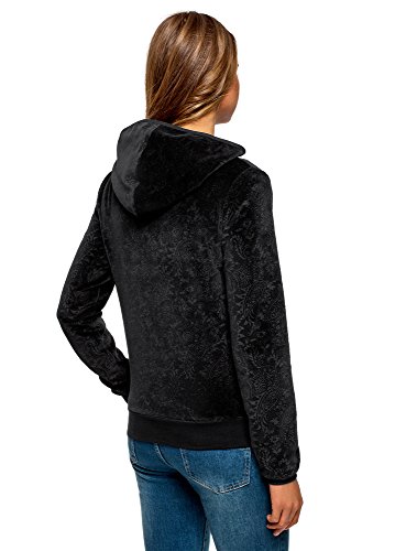 oodji Ultra Mujer Sudadera con Cremallera y Capucha, Negro, ES 36 / XS