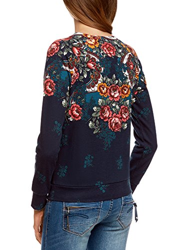 oodji Ultra Mujer Sudadera con Estampado, Azul, ES 34 / XXS