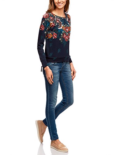 oodji Ultra Mujer Sudadera con Estampado, Azul, ES 34 / XXS
