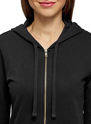 oodji Ultra Mujer Sudadera de Algodón con Bordado, Negro, ES 46 / XXL