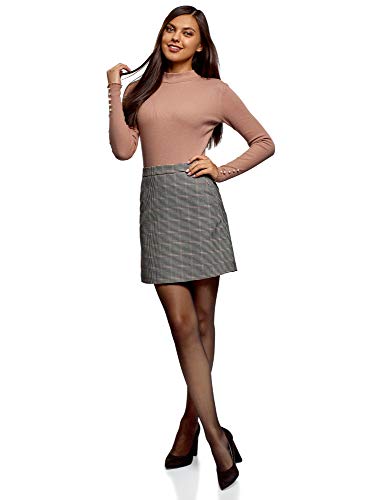 oodji Ultra Mujer Suéter Básico de Cuello Alto de Algodón, Beige, ES 34 / XXS